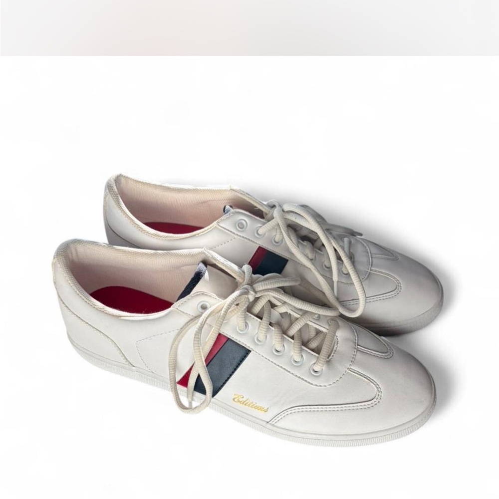 H&M White Sneakers with Red and Blue Stripes